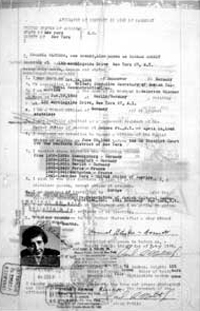 "Affidavit of Identity in Lieu of Passport," in which Arendt wrote, "I with to use this document in lieu of a passport which I, a state-less person, cannot obtain at present." 
