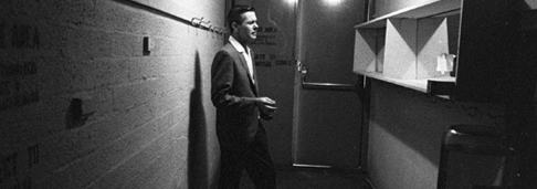 a pensive Carson in a studio hallway, from a Look magazine article in January 1966.