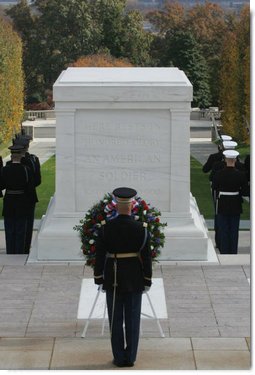 A military honor guard is seen at the Tomb of the Unknowns, Friday, Nov. 11, 2005, during Veterans Day ceremonies at Arlington National Cemetery in Arlington, Va. White House photo by David Bohrer