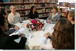 Laura Bush participates in a roundtable discussion Saturday, Nov. 6, 2005, at the Biblioteca Demonstrativa de Brasilia in Brasilia, Brazil. The biblioteca is the only public library in Brasilia.  White House photo by Krisanne Johnson