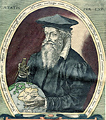 Portrait of Gerardus Mercator: Illustration from Mercator's Atlas sive Cosmographicae meditationes de fabrica mundi et fabricati figura. 