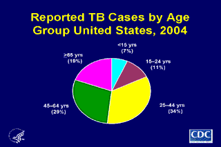 Slide 6: Reported TB Cases by Age Group, United States, 2004. Click here for larger image