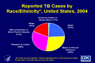 Slide 9: Reported TB Cases by Race/Ethnicity, United States, 2004. Click here for larger image