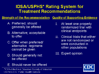 Slide 17: IDSA/USPHS* Rating System for Treatment Recommendations. Click here for larger image