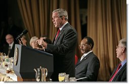 President George W. Bush speaks at the National Prayer Breakfast in Washington, D.C., Thursday, Feb. 1, 2007. Laura Bush, not pictured, also attended the event. White House photo by Eric Draper