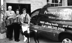 The Carnegie Library mobile unit makes a stop at the Butler County, Pennsylvania, Association for the Blind.