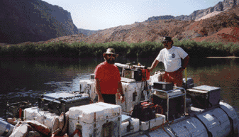 photo of equipment on board river raft