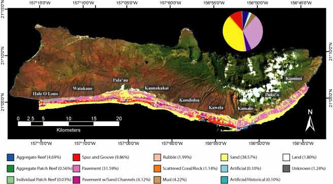 Classification map of the South Moloka'i coral reef showing the dominant structure.