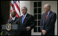 President George W. Bush stands with Secretary Alphonso Jackson, of the Department of Housing and Urban Development, and Secretary Henry Paulson Jr.,of the Department of Treasury, during a statement Friday, Aug. 31, 2007, in the Rose Garden regarding homeownership financing. "Owning a home has always been at the center of the American Dream. Together with the United States Congress, I will continue working to help make that dream a reality for more of our citizens." White House photo by Shealah Craighead