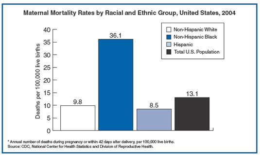 Maternal mortality rates by racial and ethnic group, United States, 2004