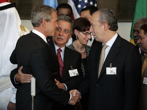 President George W. Bush attends a luncheon at the United Nations General Assembly in New York Tuesday, Sept. 21, 2004. White House photo by Paul Morse.