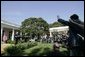 President George W. Bush and Iraqi interim Prime Minister Ayad Allawi hold a press conference in the Rose Garden Thursday, Sept. 23, 2004. During his address, President Bush listed some of the successes in Iraq, "Over 100 companies are now listed on the Iraqi stock exchange. And an average of five new companies are joining each week. Electricity has been restored above pre-war levels. Telephone service has increased dramatically. More than 2,000 schools have been renovated and millions of new textbooks have been distributed." White House photo by Eric Draper