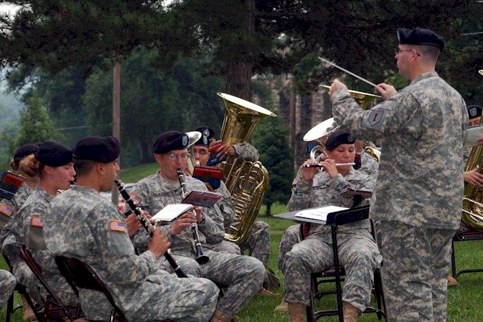 Fort Riley's 1st Infantry Division Band performs during the Army's birthday ceremony.