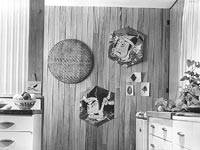 The Eames House kitchen with oriental kites