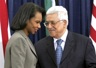 Condoleezza Rice (l) and Mahmoud Abbas at their joint press conference in Ramallah, 05 Nov 2007