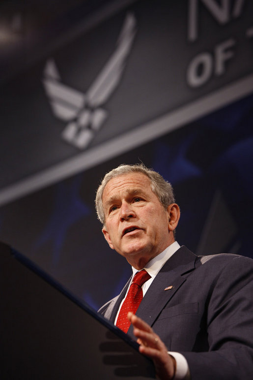 President George W. Bush addresses his remarks on the Global War on Terror Thursday, March 27, 2008, at the National Museum of the United States Air Force in Dayton, Ohio. White House photo by Eric Draper