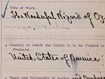 Copyright registration application for Baum and Tietjen's Wizard of Oz, 1901