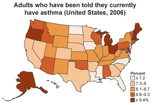 Adults who have been told they currently have asthma (United States, 2006)