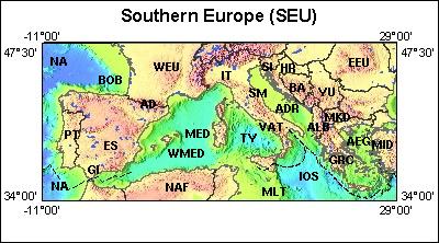 Map of Atlas area: seu, regions