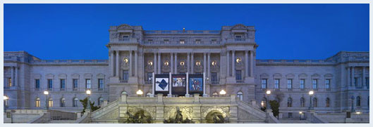 Exterior of the Jefferson Building at night