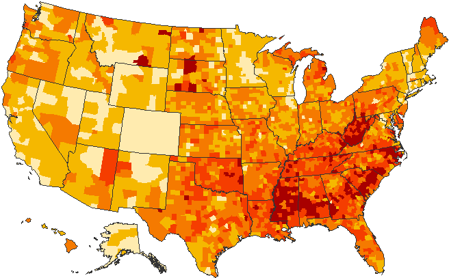 National Surveillance Map showing percentage of adults with diabetes in 2005 using a Natural Breaks method.
