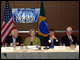 Secretary Spellings and (left to right) Deputy Assistant Secretary of State Tom Farrell, U.S. Ambassador to Brazil Clifford Sobel and U.S. Consulate General to Brazil Thomas White participate in a roundtable discussion with alumni of U.S. government study abroad programs.