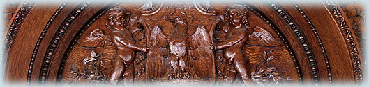 House Members Room. Oak Tympanum above door by Charles H. Niehaus showing a cartouche bearing an eagle supported on either side by cherubs. Library of Congress Thomas Jefferson Building, Washington, D.C.