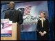 Secretary Paige is joined by Congresswoman Shelley Moore Capito at a Press Conference in Charleston, West Virginia, as he congratulates State Superintendent of Schools Dr. David Stewart on the approval of West Virginia's State Accountability Plan under No Child Left Behind  (April 7, 2003).  <i>Photo by Bob Bird</i>.