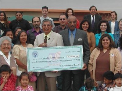 Secretary Paige presents the $754,000 early childhood education grant to Gila River Indian Community Governor Richard Narcia.