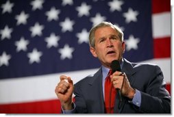 President George W. Bush participates in a conversation on High School Initiatives at Parkersburg South High School in Parkersburg, W. Va., Thursday, May 13, 2004.  White House photo by Paul Morse