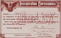 Admission ticket for an employee of the Library of Congress to the inaugural the procession from the Senate Chambers, March 4, 1897