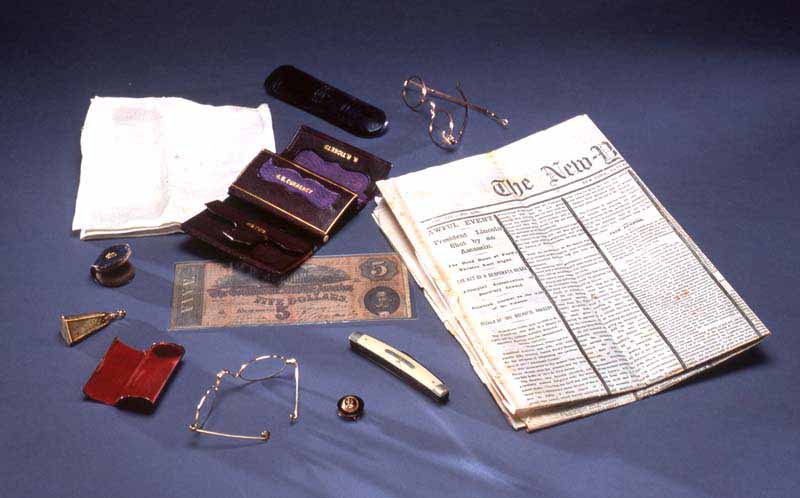 The contents of Abraham Lincoln's pockets on the night of his assassination.