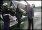 President George W. Bush welcomes Prime Minister Gordon Brown of the United Kingdom to Camp David, Maryland, Sunday, July 29, 2007. White House photo by Eric Draper