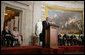 President George W. Bush delivers remarks during the Congressional Gold Medal Ceremony honoring Dr. Norman Bourlag Tuesday, July 17 , 2007, at the U.S. Capitol. "Many have highlighted Norman Borlaug's achievements in turning ordinary staples such as wheat and rice into miracles that brought hope to millions," said President Bush of Dr. Bourlag who has received the Nobel Peace Prize and the Presidential Medal of Freedom. White House photo by Chris Greenberg