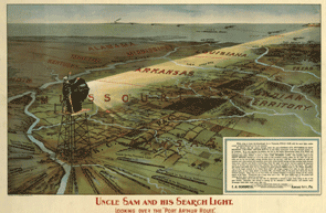 Uncle Sam and his search light looking over the “Port Arthur” route, 1896