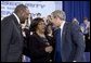 President George W. Bush and retiree Helen Lyons discuss Social Security during his visit to Shreveport, La., Friday, March 11, 2005. White House photo by Paul Morse