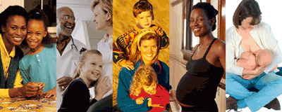 collage of mothers and children