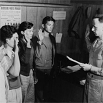 Administering the oath to four AJA volunteers. Kauai, Hawaii.