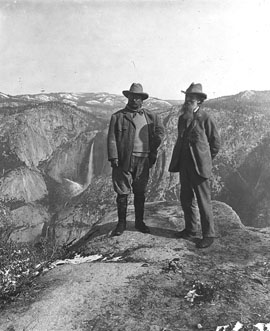 Theodore Roosevelt and John Muir on Glacier Point, Yosemite Valley, California