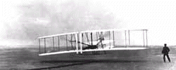 View of the Wright Brothers' airplane