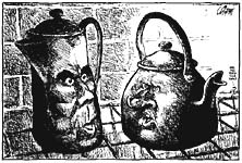 [Dole and Clinton: the pot calling the kettle black]
;October 30, 1996, Ink and white out over pencil on paper