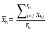 Equation for the average number of cases per hospital (x bar sub h) in stratum h