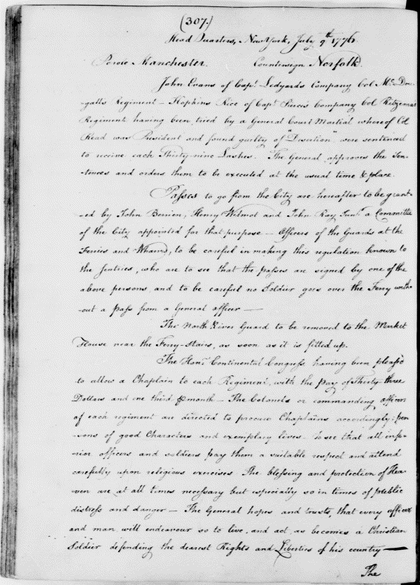 Image 308 of 419, George Washington, July 9, 1776, General Orders --