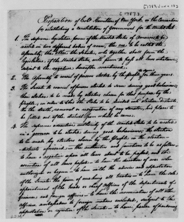 Image 499 of 1079, Alexander Hamilton, June 18, 1787, Proposals for U