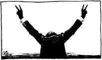 [Richard Nixon victory salute], April 23, 1994, Ink and
white out over pencil on layered paper