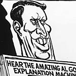 [Hear the amazing Al Gore explanation machine]; August
28, 1997,  Ink and white out over pencil on paper