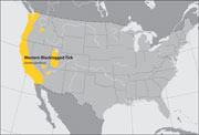 Approximate distribution of the western blacklegged tick. 