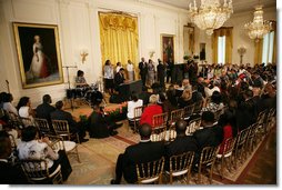 Entertainers perform in the East Room during a celebration to honor Black Music Month, Tuesday, June 17, 2008, at the White House.  White House photo by Luke Sharrett