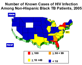 Number of Known Cases of HIV Infection Among Non-Hispanic Black TB Patients, 2005