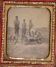 Occupational Portrait of Three Railroad Workers Standing on Crank Handcar